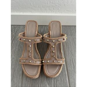 VALENTINO Rockstud Torchon T-Strap Espadrille Sandals Size 10